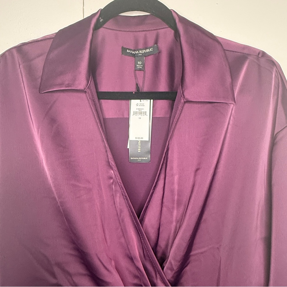 Banana Republic Purple Satin Wrap Blouse